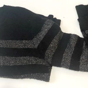 Pam & Gela Women's Black Metallic Stripe Crew-Neck Sweater